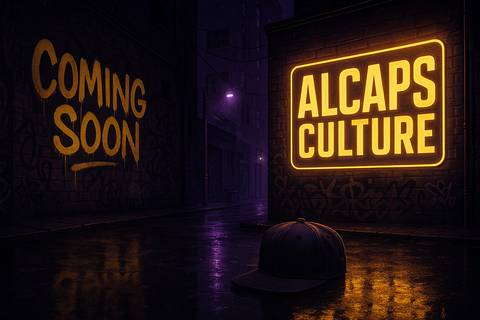 LA TIPOGRAFIA MAS SERIA, EL FONDE ESTA PERFECTO, QUITA EL HOODIE Y LOS ZAPATOS, EL COMMING SOON EN LOS GRAFITIS, NO EN EL TEXTO, SI NO GRAFITEADO AL COSTADO, Y UNA GORRA EN EL SUELO ESTA BIEN 